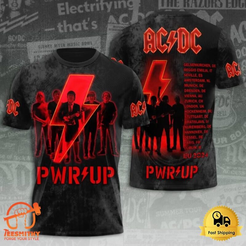 ACDC Pwr Up World Tour 2024 Shirts Metal Rock Band T-Shirt 3D