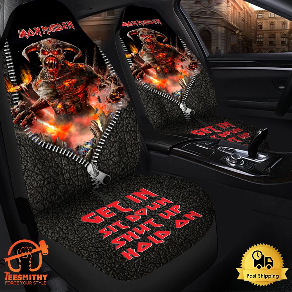 Iron Maiden Car Seat Covers With Leather Pattern 3D Universal Fit Set