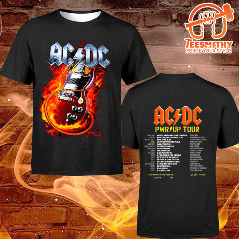 ACDC Pwr Up 2024 Guitar On Fire European Tour Dates Unisex T-shirt