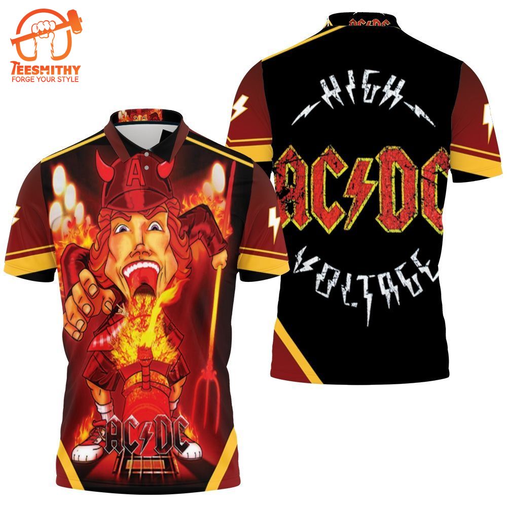 Acdc Angus Young Devil Flaming Train Polo Shirt