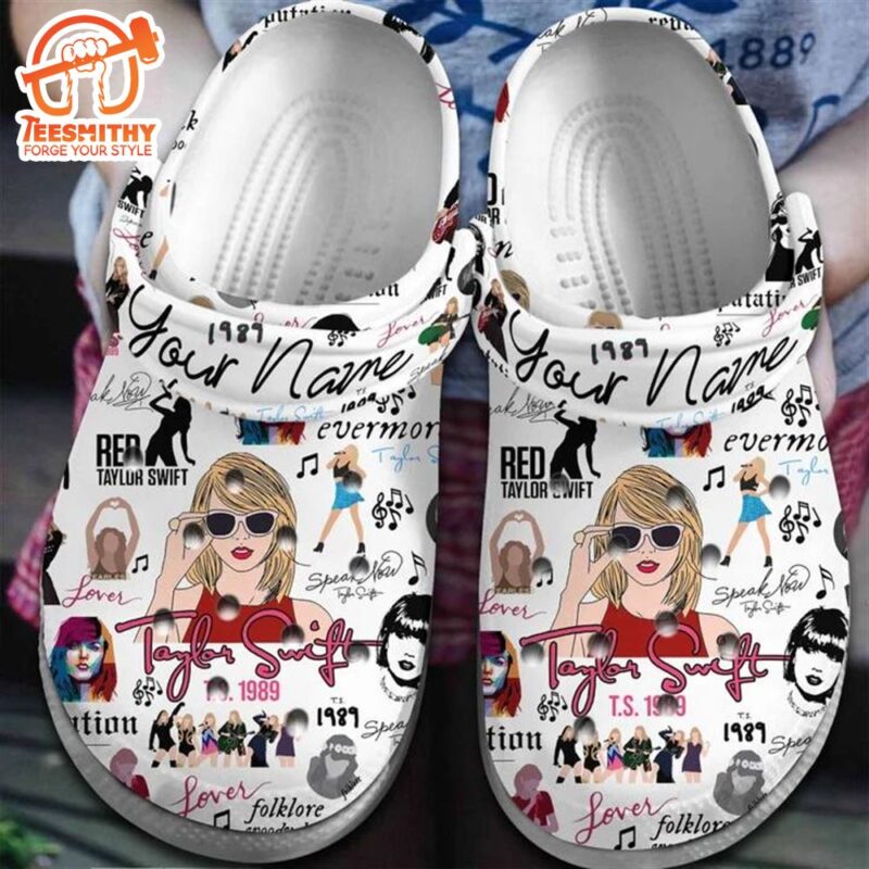 Custom Name  Beautiful Singer Taylor Swift White Clogs For Fans