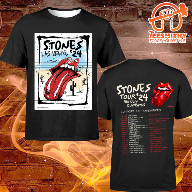 The Rolling Stones Las Vegas, NV 2024 Lithograph World Tour Dates T-shirt