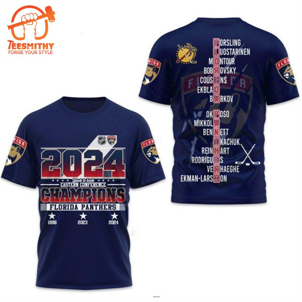 2024 Back To Back Eastern Conference Champions Florida Panthers NHL 3D T-Shirt Navy