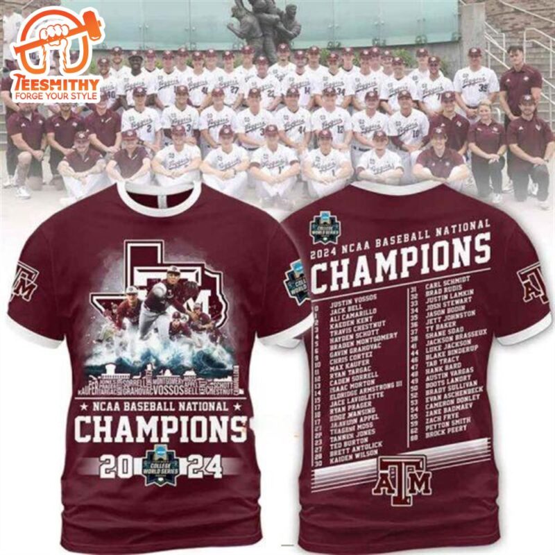 2024 NCAA Baseball National Champions Texas A&M 3D T-Shirt