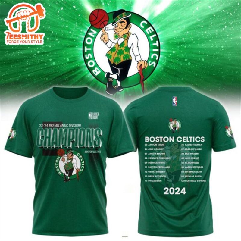Boston Celtics 2023-2024 NBA Atlantic Division Champions 3D T-Shirt