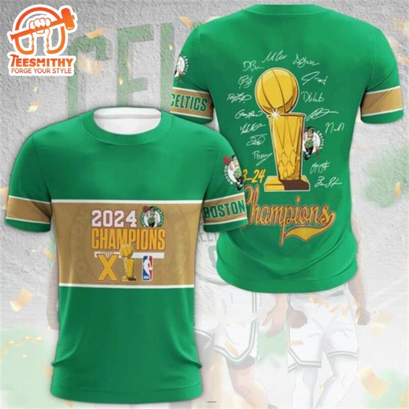 Boston Celtics 2024 Champions Cup NBA 3D T-Shirt