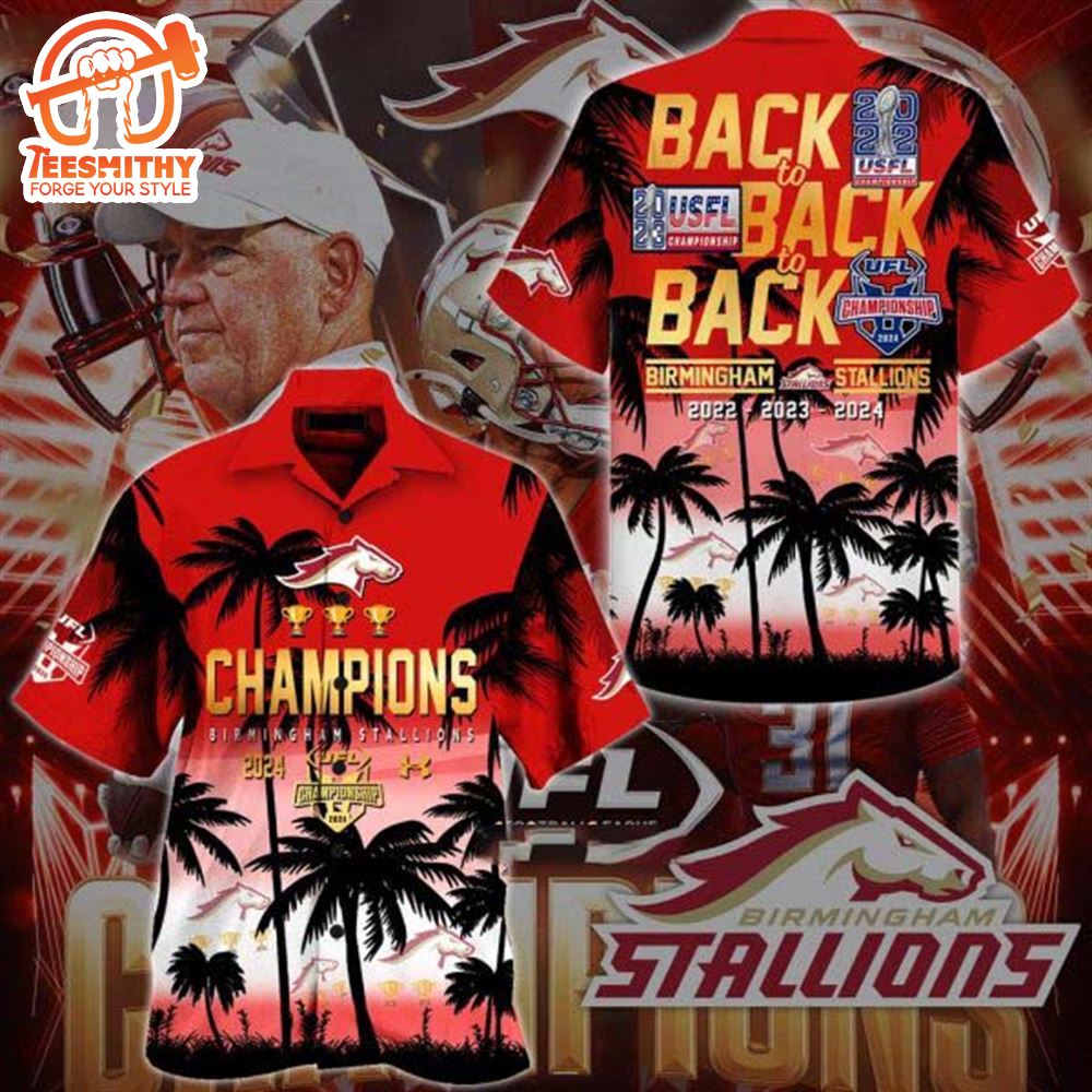 Champions Birmingham Stallions UFL 2024 Back To Back Hawaiian Set