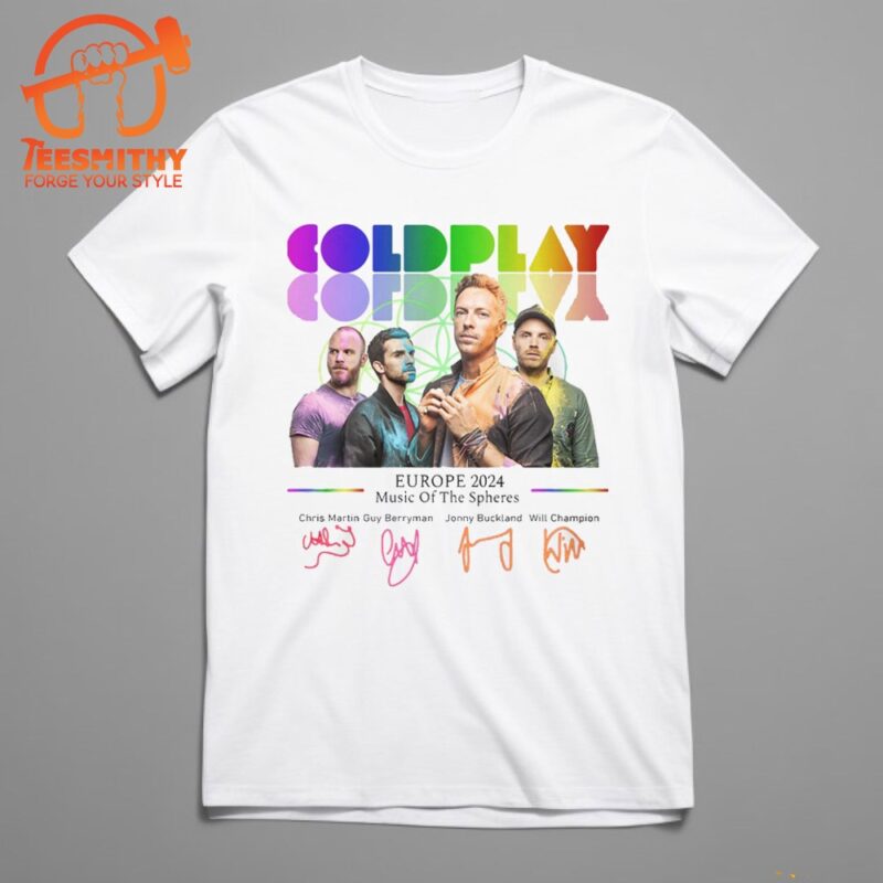 Cold Play Band Graphics Europe 2024 Music Of The Spheres Signature T Shirt