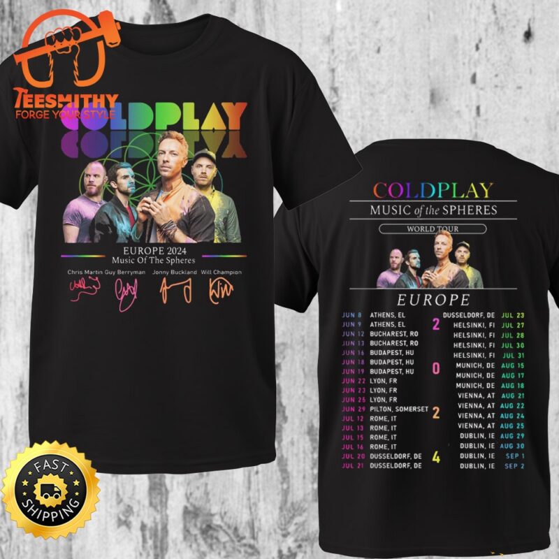 Cold Play Europe 2024 Tour Music Band Signature T Shirt