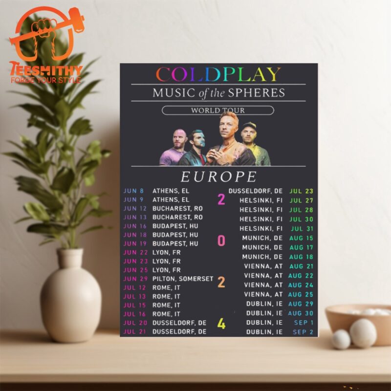 Cold Play Music Of The Spheres Europe 2024 Tour Scheduler Poster Canvas