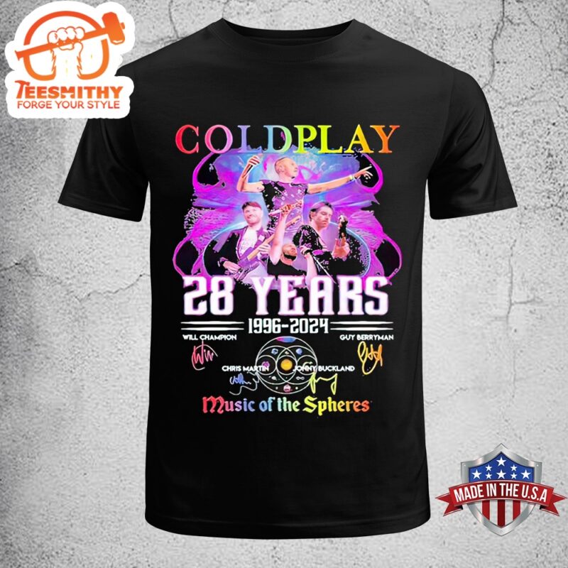 Coldplay 28 Years 1996-2024 World Tour Music Of The Spheres Signatures Unisex T-Shirt