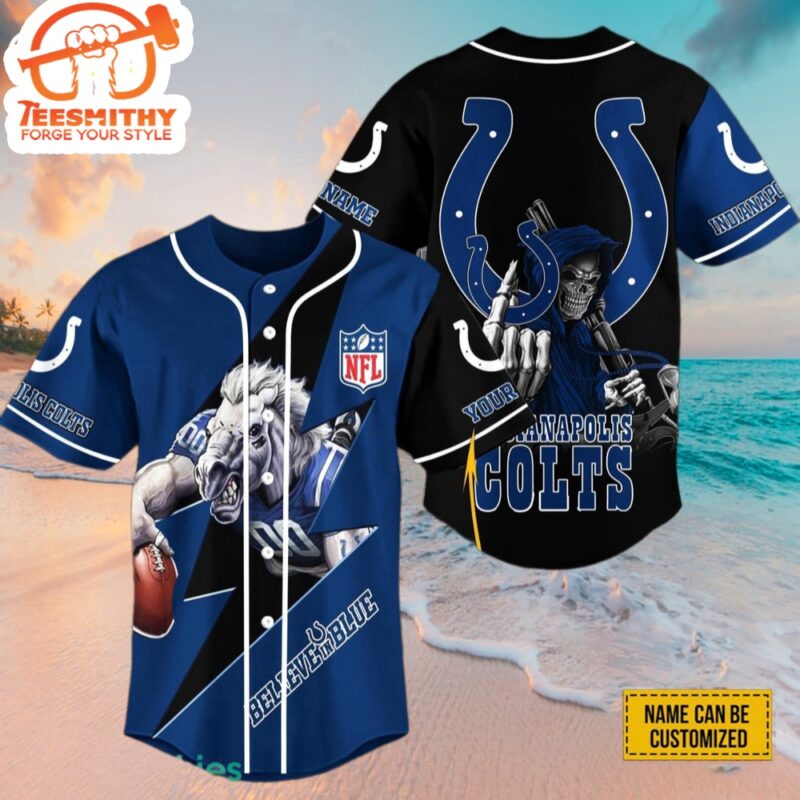 Custom Name Indianapolis Colts NFL Skull Baseball Jersey Shirt