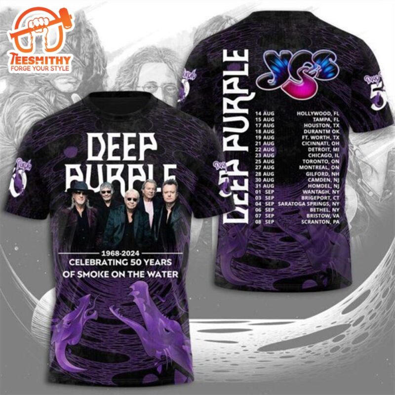 Deep Purple 1968-2024 Celebreting 50 Years Of Smoke On The Water 3D T-Shirt