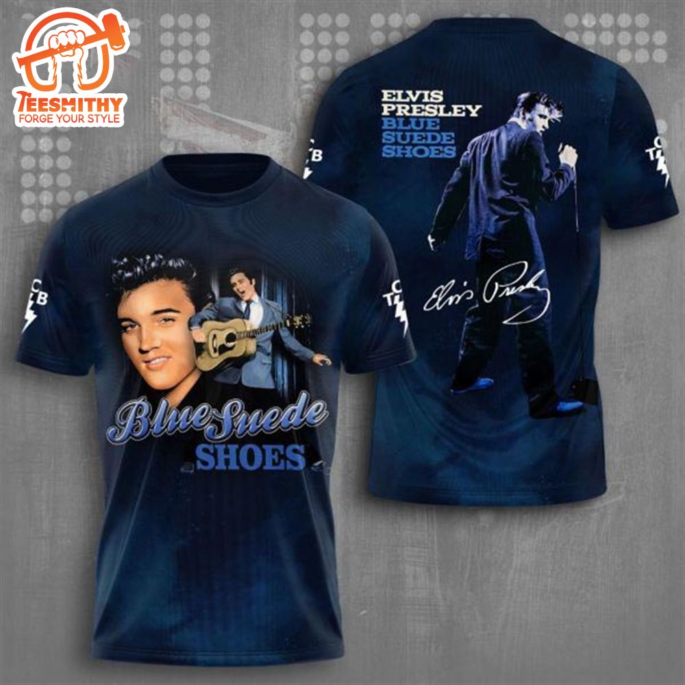 Elvis Presley Blue Suede Shoes Signature Design 3D T-Shirt