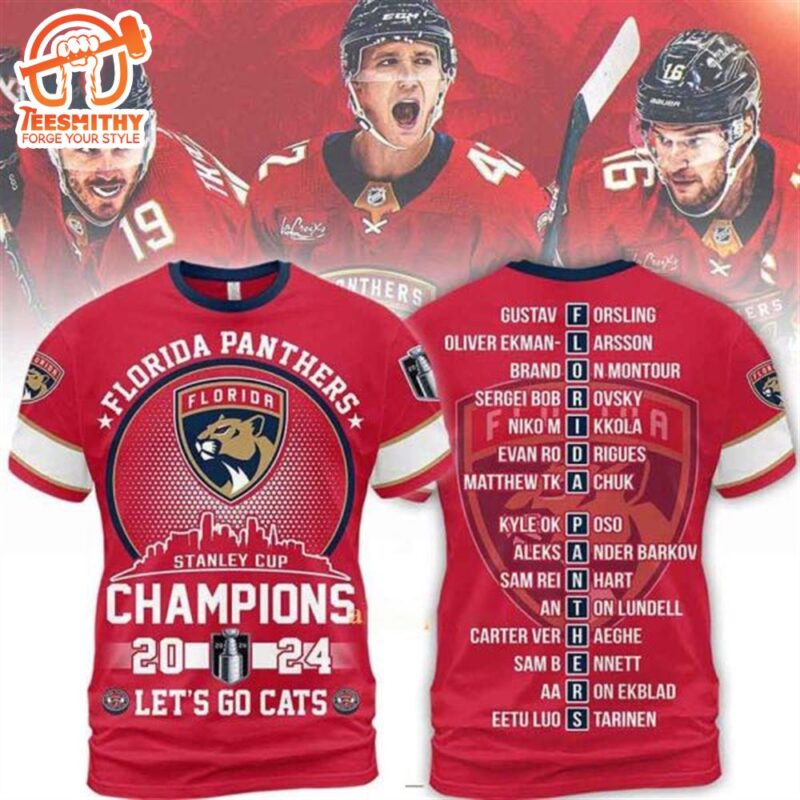 Florida Panthers Stanley Cup Champions 2024 Let’s Go Cats 3D T-Shirt RED