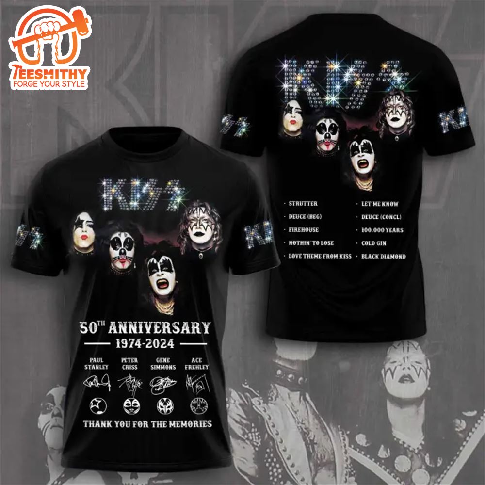 Kiss Band 50 Years 1974 – 2024 Thank You For The Memories 3D T-Shirt