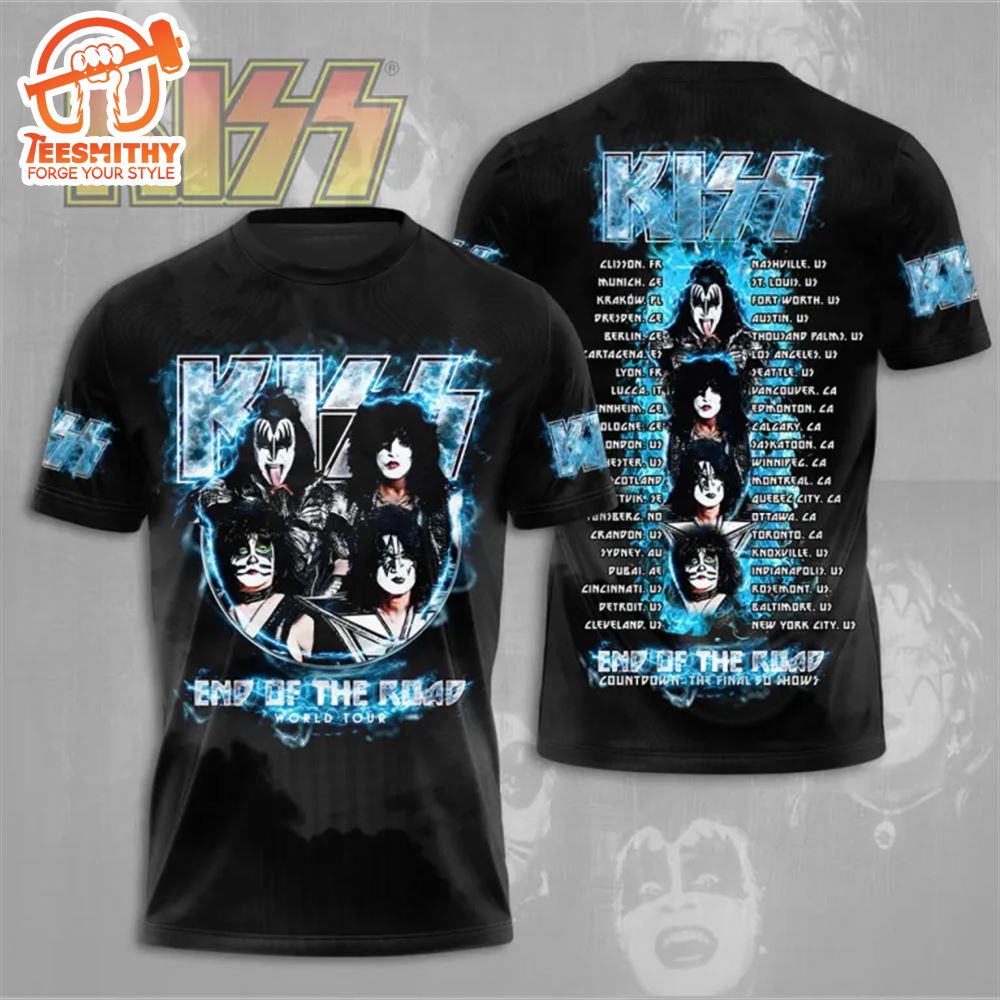 Kiss Band End Of The Road World Tour 3D Black T-shirt