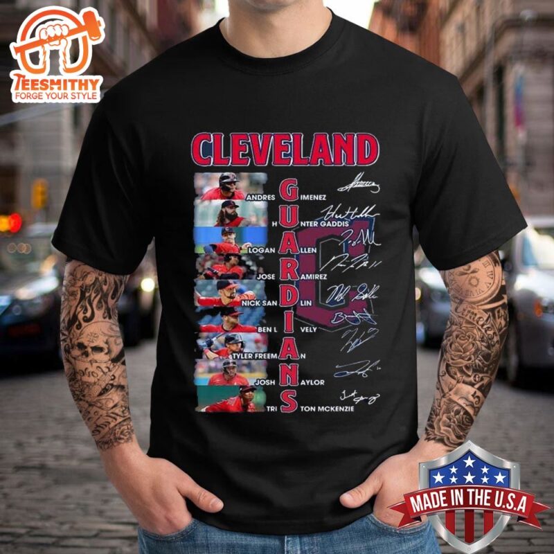 MLB Cleveland Guardians Baseball 2024 Team Line Up Stars Signatures T-shirt