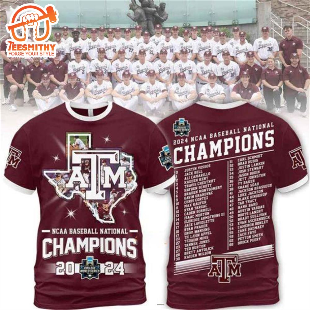 NCAA Baseball National Champions Texas A&M 2024 3D T-Shirt Red