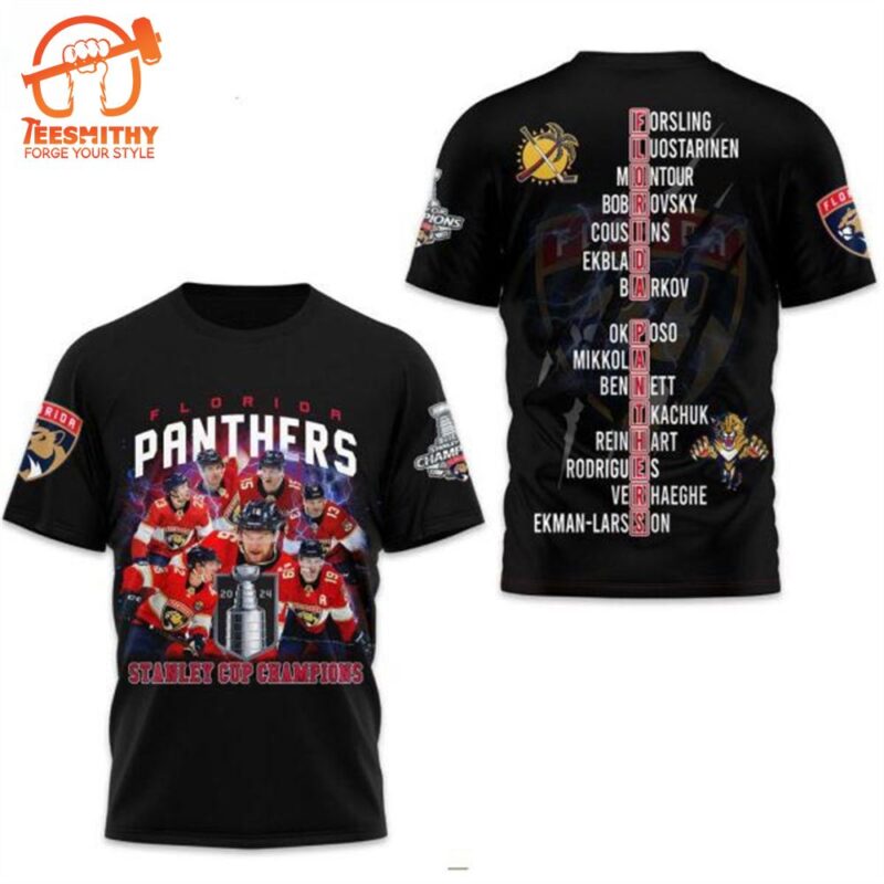 NHL Florida Panthers Stanley Cup Champions 2024 3D T-Shirt Black