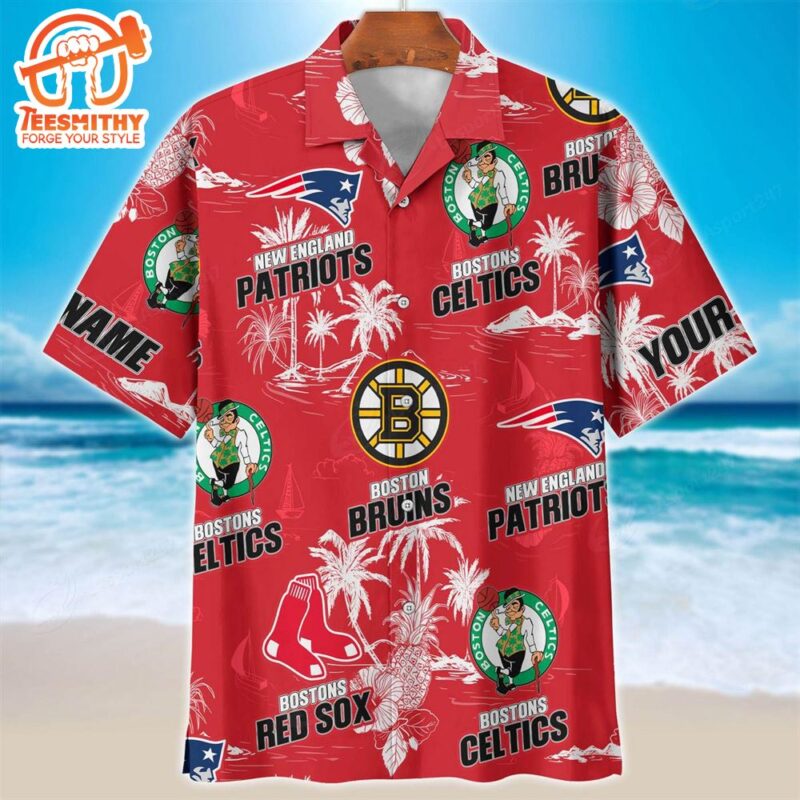 New England Patriots Boston Celtics Boston Bruins Red Hawaiian Shirt