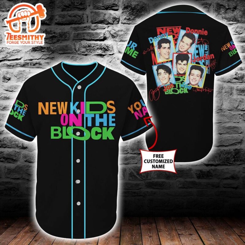 Nkotb New Kids On The Block Face Baseball Tee Jersey Shirt Black Personalized Custom Name