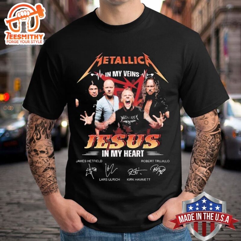 Official Metallica M72 In My Veins Jesus In My Heart Signatures T-shirt