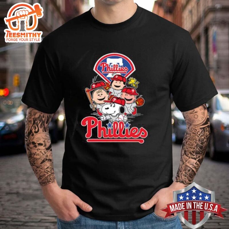 Peanuts Playing Baseball Philadelphia Phillies Logo Snoopy Shirt