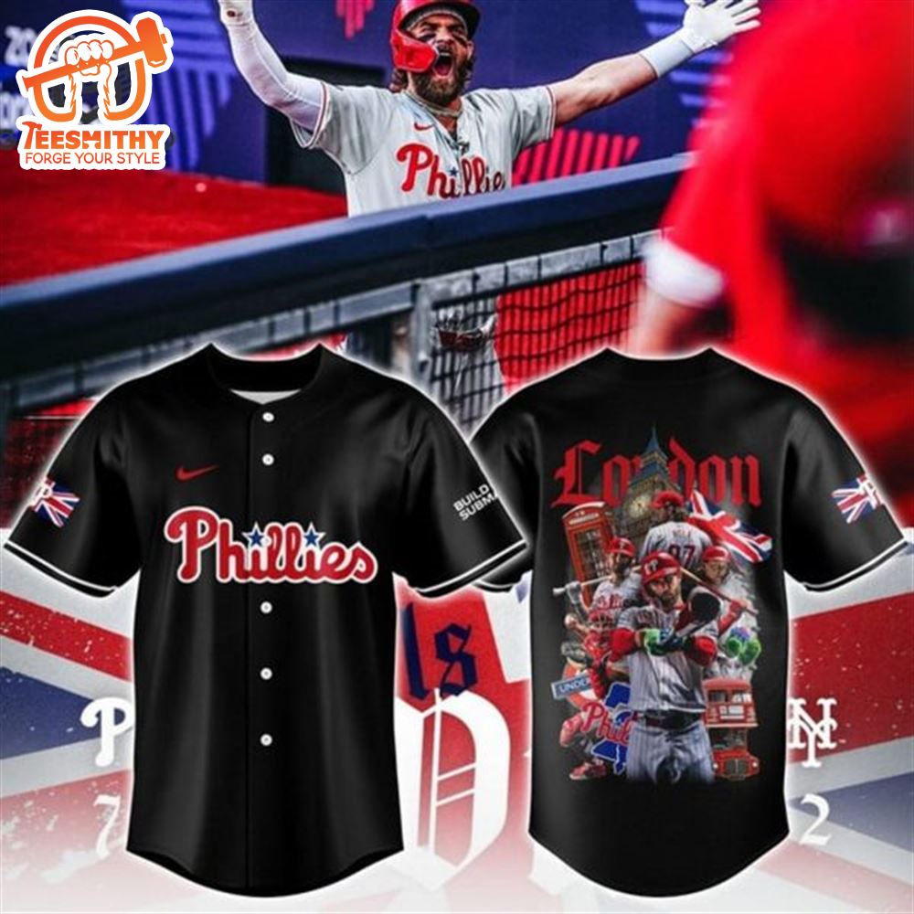 Philadelphia Phillies MLB 2024 Crossing The Pond Baseball Jersey Black