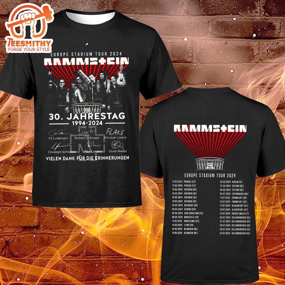 Rammsein Europe Stadium Tour 2024 Dates List T-Shirt