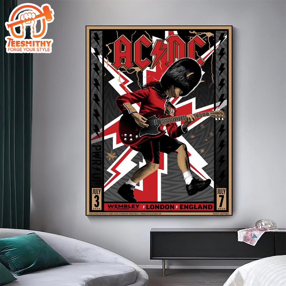 AC DC Power Up London England Tour 2024 Event Poster Black White And Red Version Poster Canvas