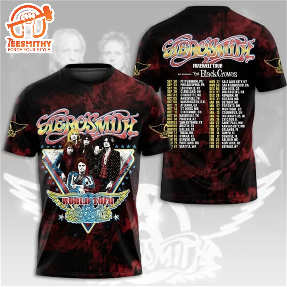 Aerosmith World Tour 2024 Music Date 3D T-shirt