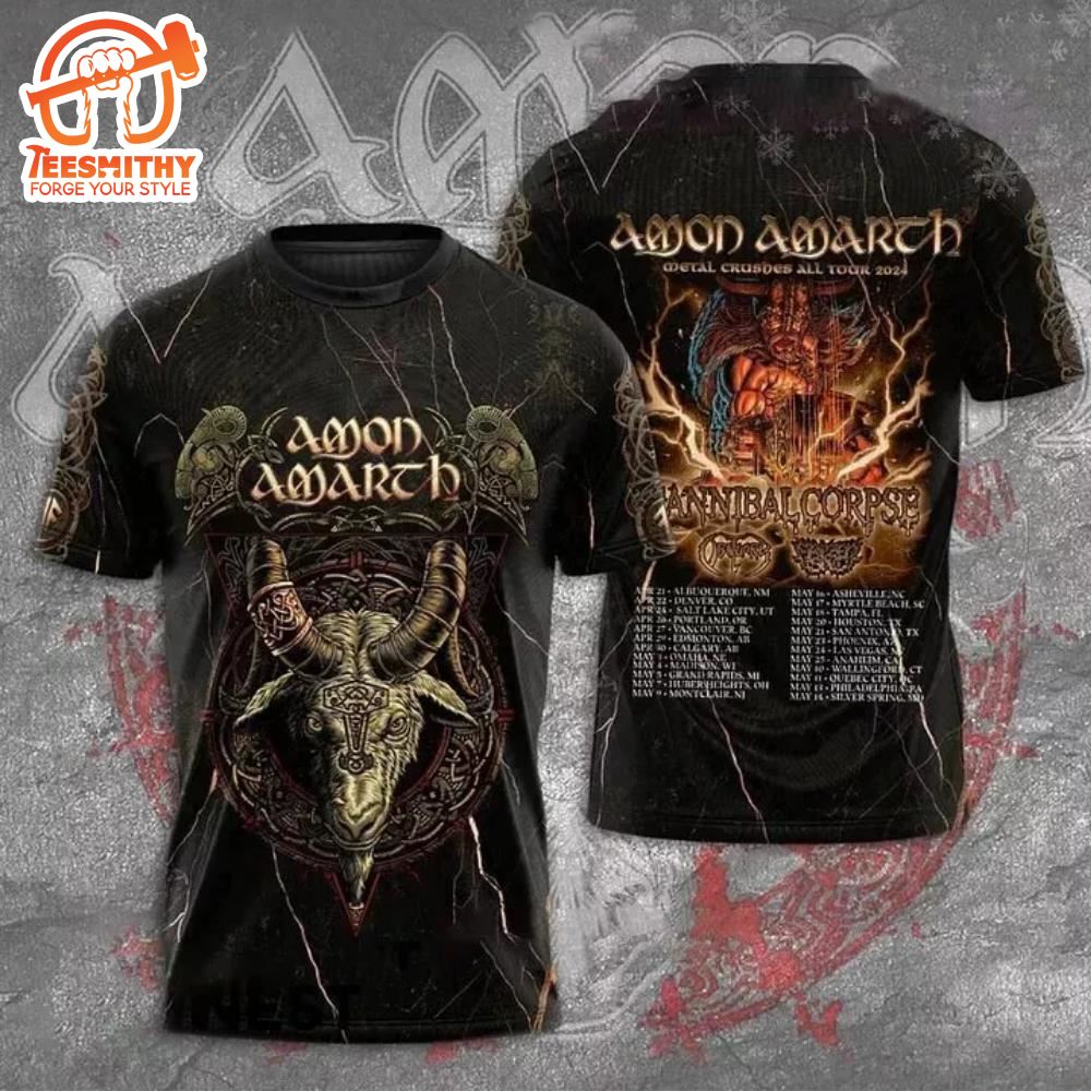 Amon Amarth Metal Crushes All Tour 2024 3D Print T-Shirt