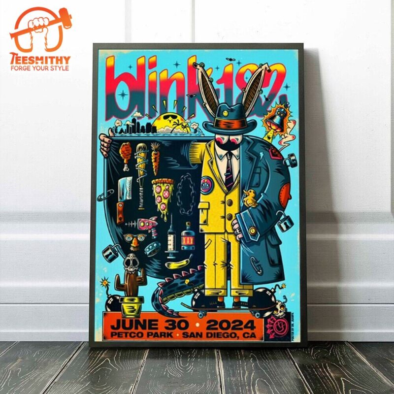 Blink-182 Artwork Poster For Show At Petco Park San Diego CA On June 30th 2024 Poster