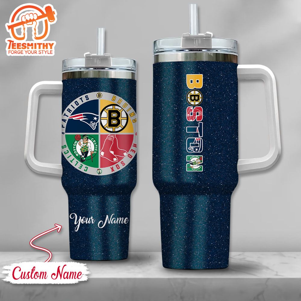 Boston Sports Logo Team Custom Name Handle Cup Tumbler 40OZ