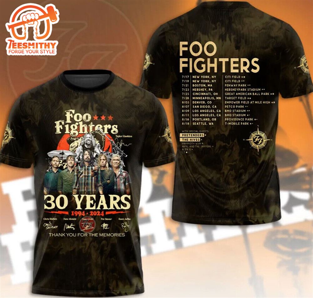 Foo Fighters 1994 – 2024 Thank You For The Memories Signatures Shirt