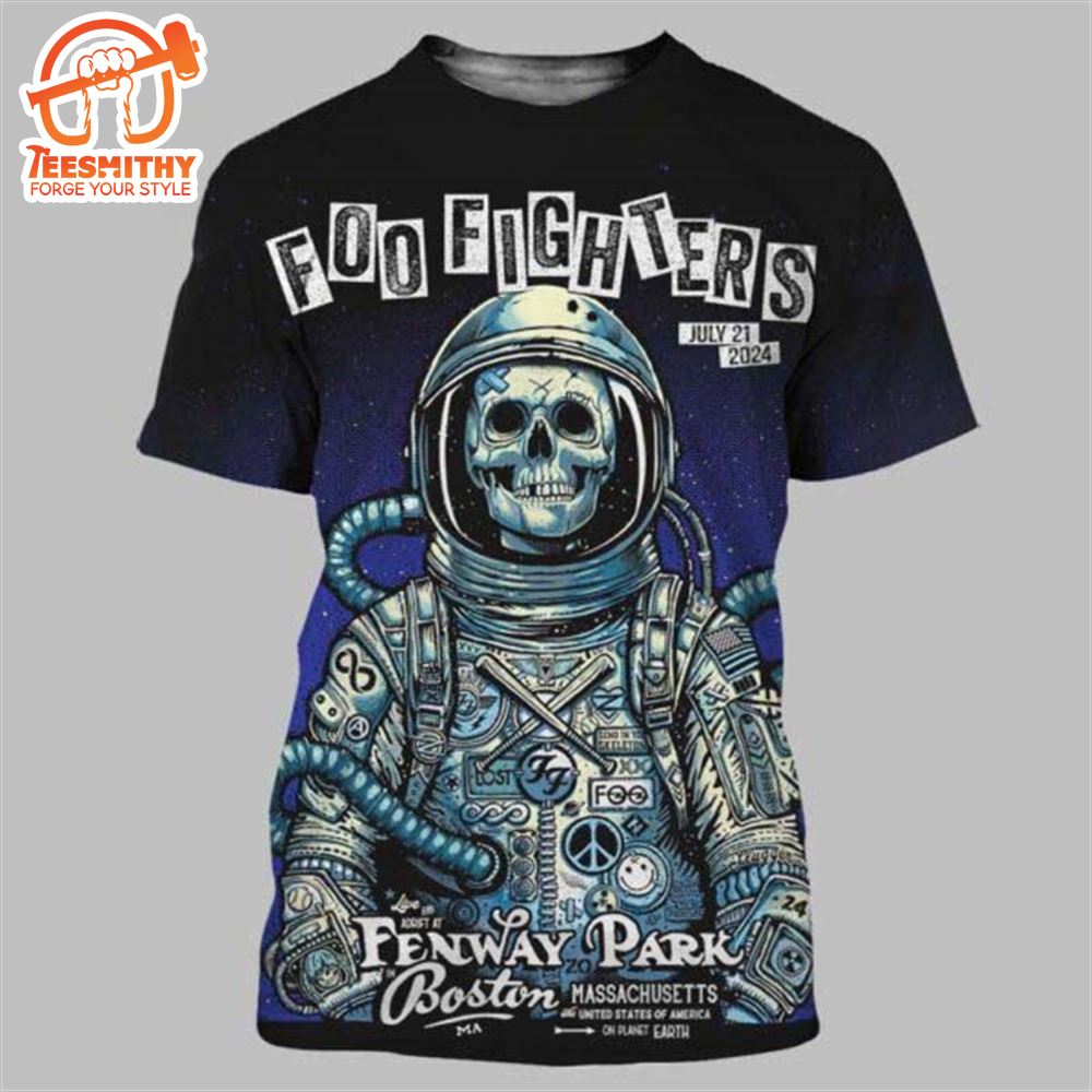 Foo Fighters Boston Tonight Fenway Park On July 21 2024 The Death Skeleton Astronaut 3D Shirt