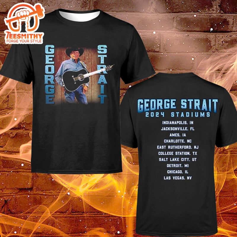 George Strait 2024 Stadiums Location Black Photo Tour Merchandise Two Sides T-Shirt