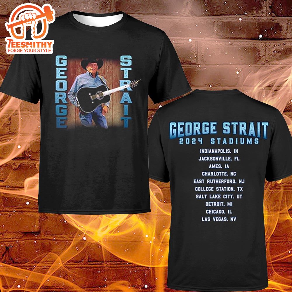 George Strait 2024 Stadiums Location Black Photo Tour Merchandise Two Sides T-Shirt