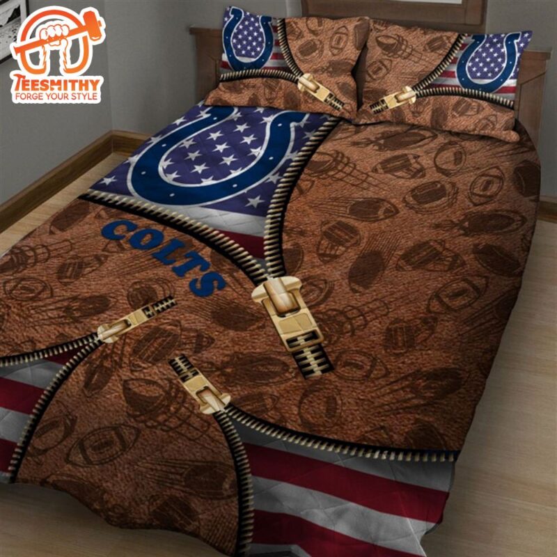 Indianapolis Colts NFL American Flag Leather Pattern Bedding Set