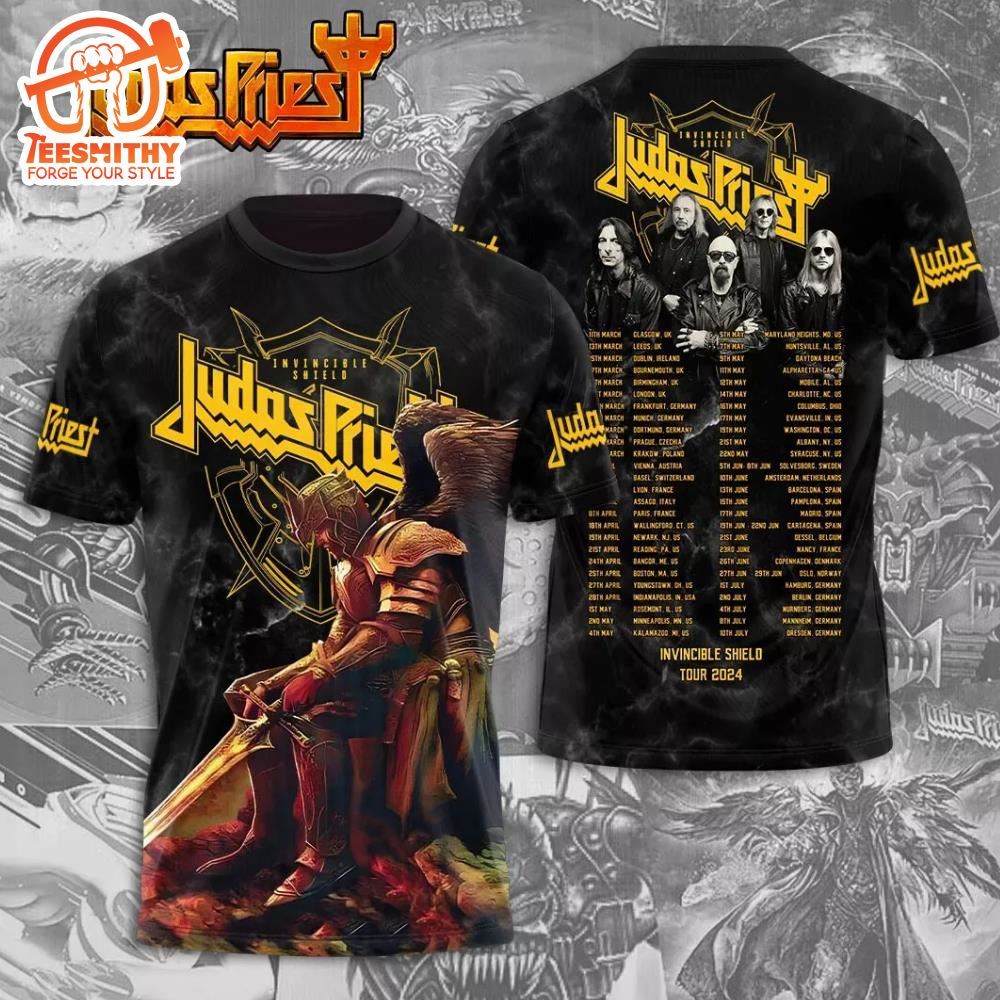 Judas Priest Band Invincible Shield 2024 Tour Polyester 3D T-Shirt