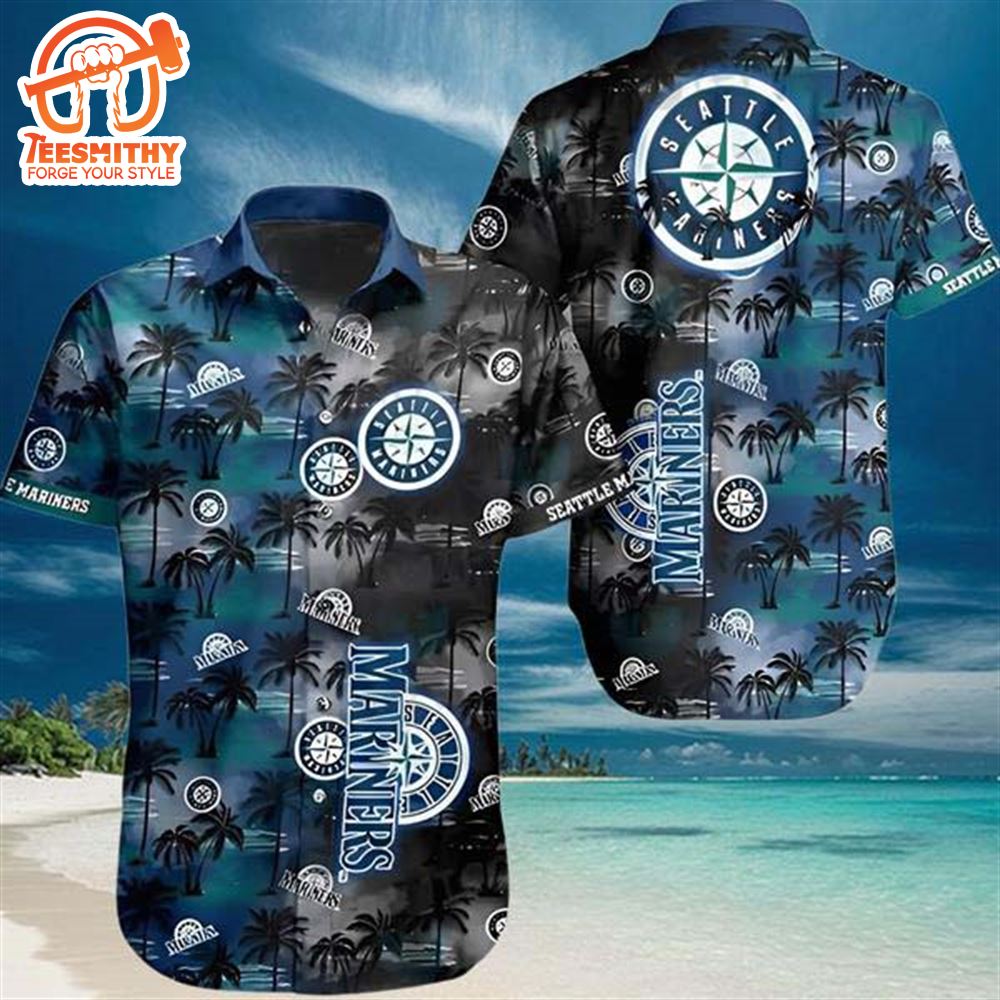 Mariners Hawaiian Shirt Sunset Coconut Tree Seattle Mariners Gift