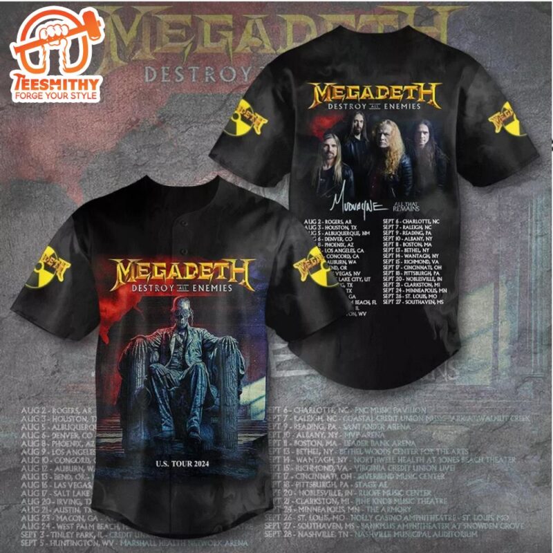 Megadeth Announces Destroy All Enemies US Tour 2024 Baseball Jersey