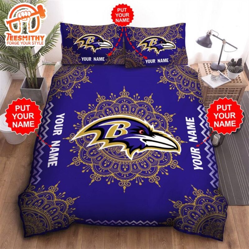 NFL Baltimore Ravens Custom Name Purple Bedding Set