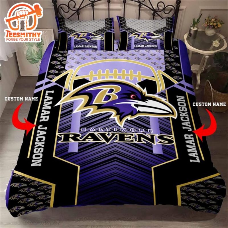 NFL Baltimore Ravens Custom Name Purple Black Bedding Set
