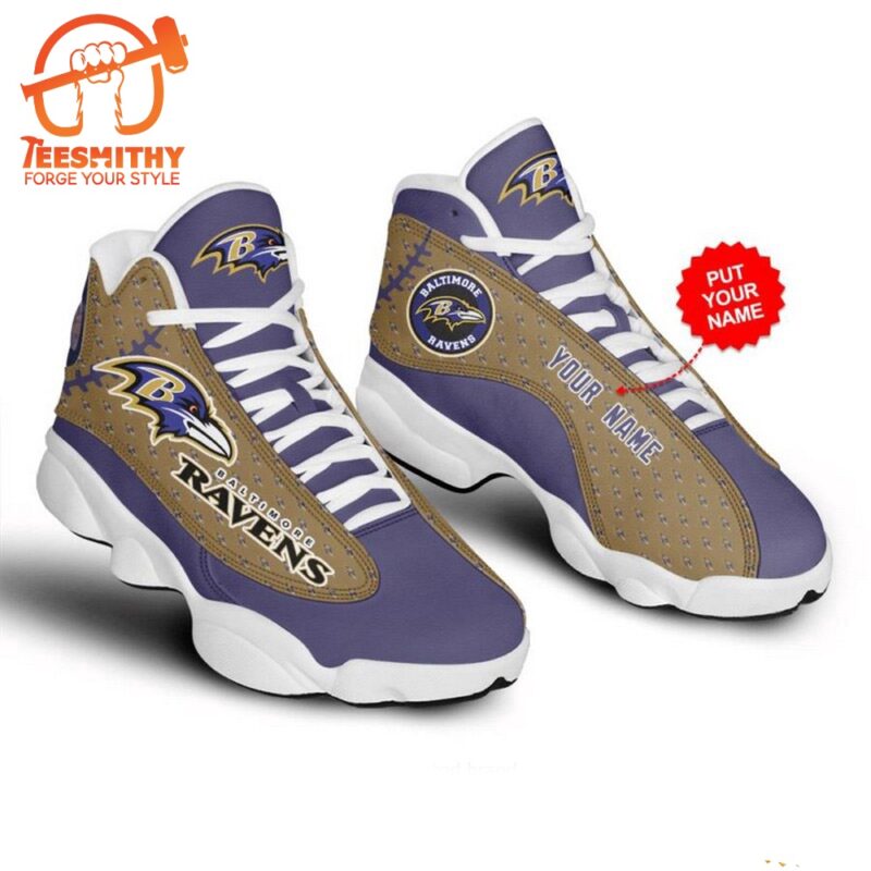 NFL Baltimore Ravens Football Custom Name Air Jordan 13 Shoes