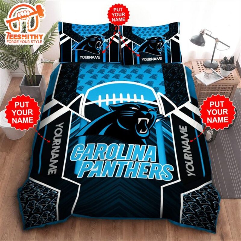 NFL Carolina Panthers Custom Name Black Blue Bedding Set