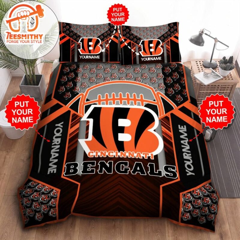 NFL Cincinnati Bengals Custom Name Black Orange Bedding Set