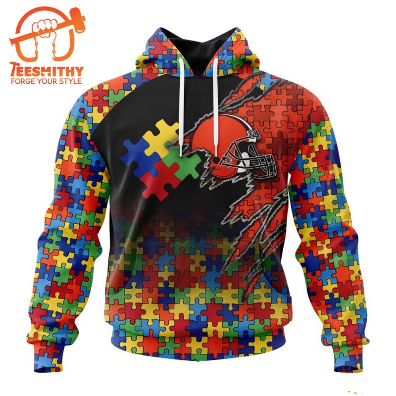NFL Cleveland Browns Autism Awareness Design Custom Hoodie