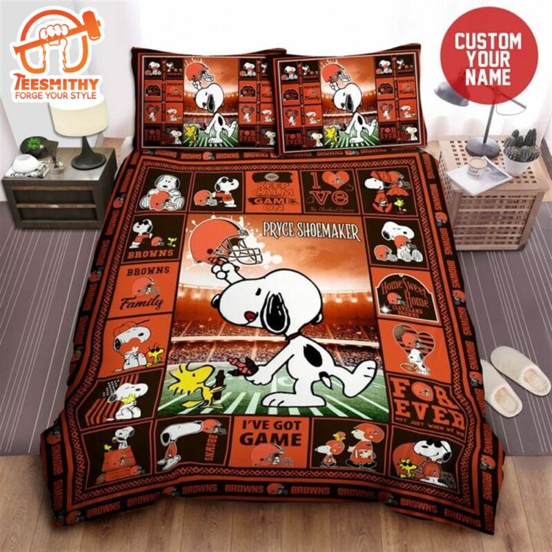 NFL Cleveland Browns Custom Name Snoopy Bedding Set